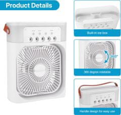 Netscroll Prenosni osobni rashladni ventilator 3u1 s vlaženjem, 7-bojna LED rasvjeta, 3 brzine i 3 načina prskanja, USB punjenje, 600 ml spremnik, tihi rad, Coolio