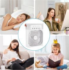 Netscroll Prenosni osobni rashladni ventilator 3u1 s vlaženjem, 7-bojna LED rasvjeta, 3 brzine i 3 načina prskanja, USB punjenje, 600 ml spremnik, tihi rad, Coolio