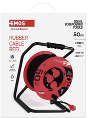 EMOS produžni kabel, 50 m, 4 utičnice, gumeni, 230 V, 2,5 mm2, vanjski, crni (P19221)