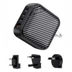 INVZI Brza punjač INVZI GanHub 3x USB-C + USB, 100W, EU/UK/AU/US, crni