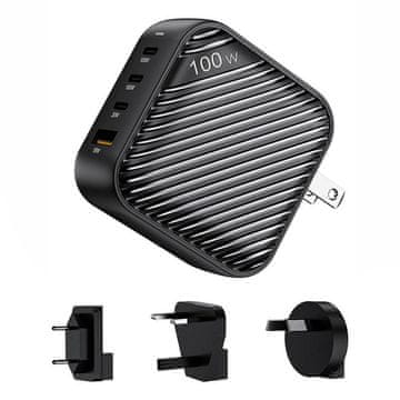 INVZI Brza punjač INVZI GanHub 3x USB-C + USB, 100W, EU/UK/AU/US, crni