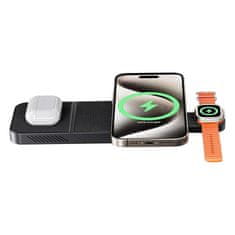 INVZI Bežična punjač INVZI MGF7B 3 u 1, 15W, crna - Ultraspora punjenja za iPhone, Apple Watch i AirPods