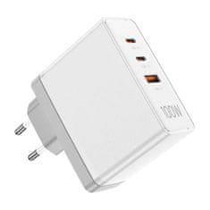 Vention Vention 3-Port GaN Punjač 100W, 2x USB-C i 1x USB-A, Bijeli