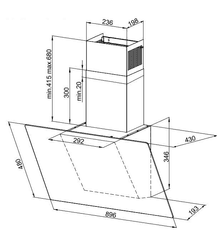 MPM Kuhinjska kapuljača 90-OVS-24 zid, Inox, staklo, crno