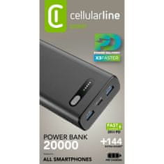 CellularLine Brza prijenosna baterija, 20000mAh, crna (PBFAST01PD20000K)