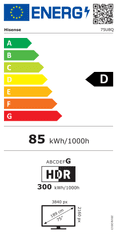Hisense 75U8Q 4K Ultra HD TV, 189 cm, Smart TV