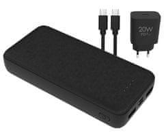 Platinet PMPB20SET 3u1 set powerbank + adapter 20W + kabel 100cm, 20.000mAh, PD, crna