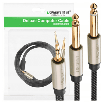 Ugreen AV126 Kabel TRS 3,5 mm na 2x TS 6,35 mm - 2 m (sivi)