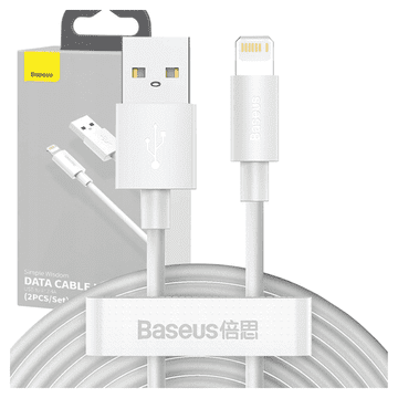 BASEUS Simple Wisdom USB na Lightning kabel, 2.4A, 1.5m (bijeli) 2 kom.