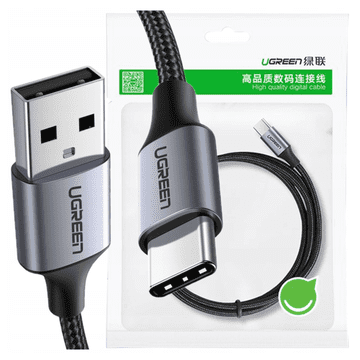 Ugreen US288 2m USB na USB-C QC3.0 kabel s aluminijskim utikačem (crni)