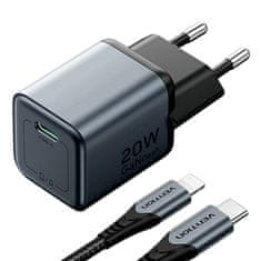 Vention Vention 20W GaN USB-C punjač s Lightning kablom 1m (Sivi) - brzo i sigurno punjenje