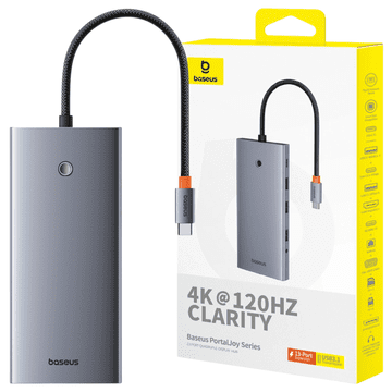 BASEUS Hub 13u1 PortalJoy USB-C na HDMI+DP+VGA+C+USB+PD+RJ45+SD/TF+3.5mm (sivi)