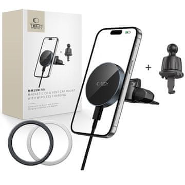 Tech-protect MM15W-V5 MAGNETSKI MAGSAFE BEŽIČNI PUNJAČ ZA AUTOMOBILE S DRŽAČEM ZA CD I VENTILACIJU 15W CRNI/CRNI
