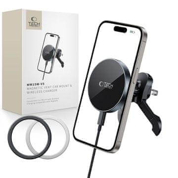 Tech-protect MM15W-V5 MAGNETSKI MAGSAFE STABILNI AUTOMOBILOVSKI BEŽIČNI PUNJAČ 15W CRNI/CRNI