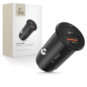 Tech-protect CC02 AUTO PUNJAČ S 2 PRIKLJUČKA PD35W/QC3.0 CRNI