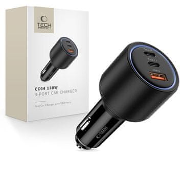 Tech-protect CC04 AUTO PUNJAČ S 3 PRIKLJUČKA PD130W CRNI