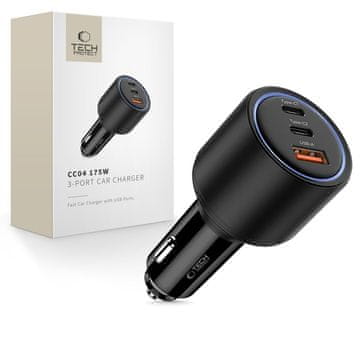 Tech-protect CC04 AUTO PUNJAČ S 3 PRIKLJUČKA PD175W CRNI