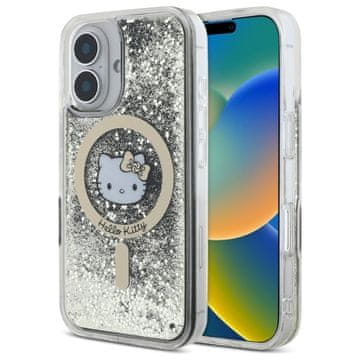 HELLO KITTY MagSafe maskica s tekućim šljokicama za iPhone 16, crno-zlatna