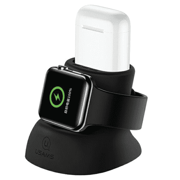 USAMS USAMS Silikonski stalak 2u1 za punjenje Apple Watch i AirPods crni/black ZJ51ZJ01 (US-ZJ051)