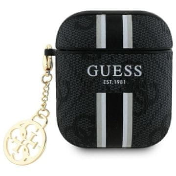Guess Futrola za AirPods 1 4G s privjeskom i printanim prugama, crna