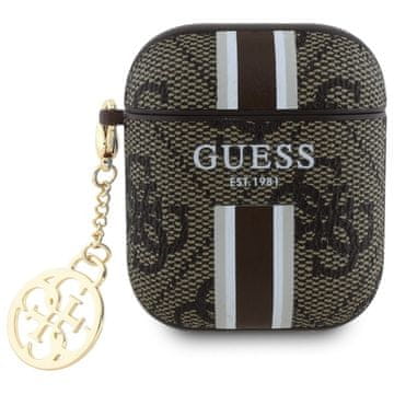 Guess Futrola za AirPods 1 4G s prugastim privjeskom, smeđa