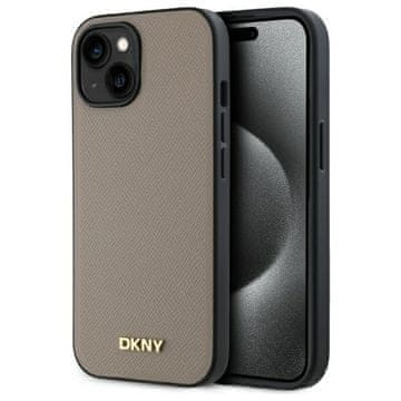 DKNY Futrola za iPhone 15 s metalnim logotipom i zrnatim uzorkom, bež
