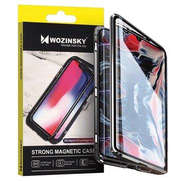 WOZINSKY Wozinsky Full Magnetic Case magnetska maska 360, torbica za prednju i stražnju stranu s ugrađenim staklom za Samsung Galaxy A72 4G, crno-prozirna