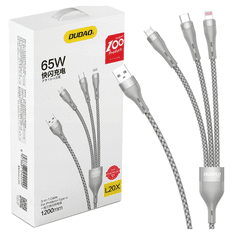 DUDAO Dudao 3-U-1 Set Kabelova Usb Na Lightning Microusb Tip C Za Pametne Telefone 65W