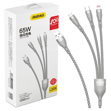 DUDAO Dudao 3-U-1 Set Kabelova Usb Na Lightning Microusb Tip C Za Pametne Telefone 65W