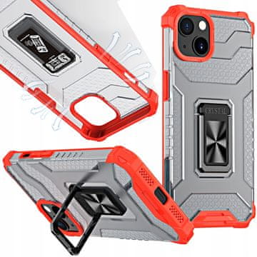 HURTEL Kristalna maska pancerne hibridne torbica s poklopcem i magnetskim držačem za iPhone 13, crvena