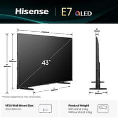 Hisense 43E7Q QLED televizor, 108 cm, Smart TV