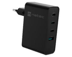 Natec Ribera GaN punjač, 100W, 1x USB-A, 3x USB-C, QC, crni