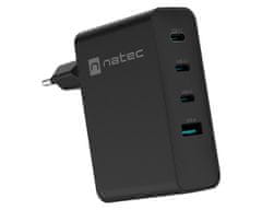 Natec Ribera GaN punjač, 100W, 1x USB-A, 3x USB-C, QC, crni