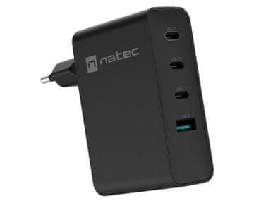Natec Ribera GaN punjač, 100W, 1x USB-A, 3x USB-C, QC, crni