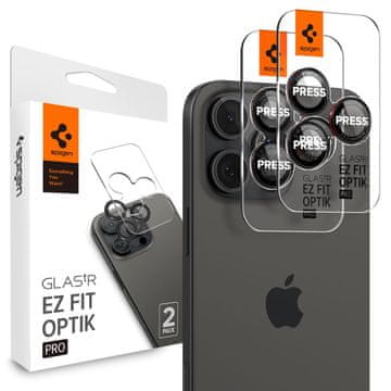 Spigen OPTIK PRO L-SERIJA GLAS.TR EZ FIT ZAŠTITNA FUTROLA ZA KAMERU, 2 KOMADA, ZA IPHONE 14 PRO / PRO MAX / 15 PRO / PRO MAX / 16 PRO / 16 PRO MAX, CRNA