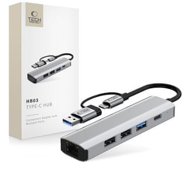 Tech-protect Tech-protect HB03 hub adapter 5in1 type-c + usb2.0 + usb3.0 + rj45 space grey