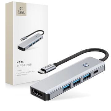 Tech-protect TECH-PROTECT HB01 HUB ADAPTER 5u1 TYPE-C i USB3.0 i HDMI 4K 60HZ i PD100W, svemirsko siva