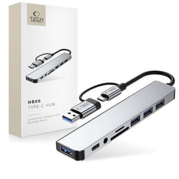 Tech-protect TECH-PROTECT HB06 hub adapter 8in1 Type-C + USB2.0 + USB3.0 + SD/TF + AV3.5 space grey
