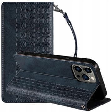 HURTEL Magnet strap case etui iPhone 14 Plus torbica s preklopom, mini novčanik, vrpca, postolje, plava