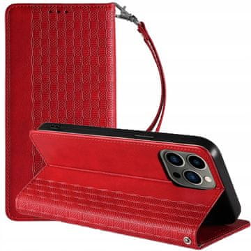 HURTEL Magnet Strap Case futrola za iPhone 14 Pro, maska s preklopom, mini novčanik, vrpca za nošenje i postolje, crvena