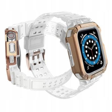 HURTEL Zaštitna traka s torbicom za Apple Watch 7 / 6 / 5 / 4 / 3 / 2 / SE (45 / 44 / 42mm) oklopno kućište za sat, bijela / ružičasto zlato