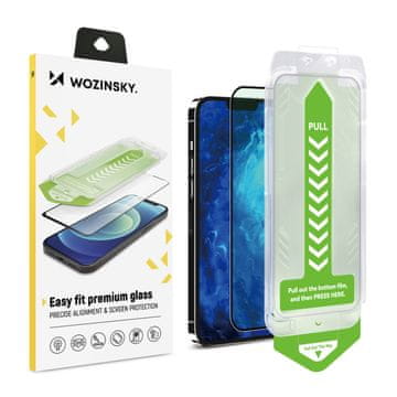 WOZINSKY 9H kaljeno staklo s okvirom za montažu za iPhone 15 Plus Premium staklo - crno