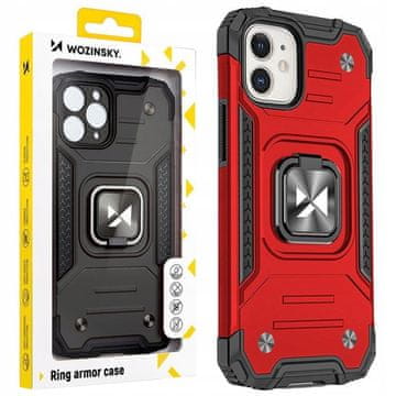 WOZINSKY Wozinsky Ring Armor etui za iPhone 14 Plus, pancirna maskica, magnetski prstenasti držač, crvena