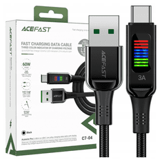 AceFast C7-04 USB-A USB-C kabel 60W 1,2 m sa zaslonom - crni