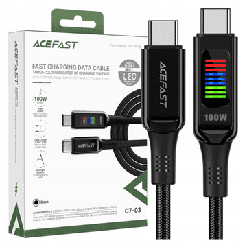 AceFast C7-03 USB-C USB-C kabel 100W 1,2 m sa zaslonom - crni