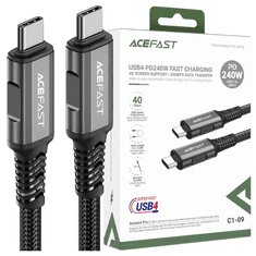 AceFast C1-09 USB-C / USB-C USB4 PD3.1 5A kabel 1m - sivo-crni