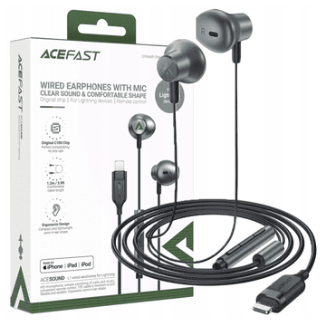 AceFast L1 In-Ear slušalice s Lightning konektorom, mikrofonom i daljinskim upravljačem 1,2 m - crne