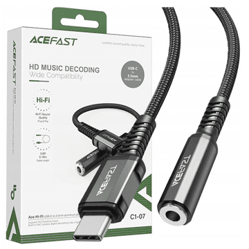 AceFast Acefast Audio Kabel Usb Tip-C Na 3,5 Mm Mini Jack Aux Dac 18 Cm Crni