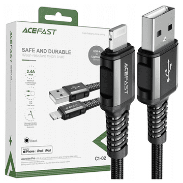 AceFast MFI USB - Lightning kabel 1,2 m, 2,4 A crni (C1-02 crni)