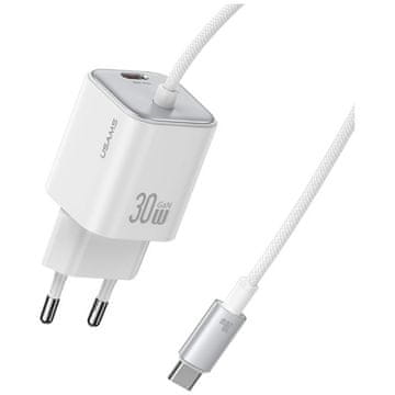 USAMS 30W GaN zidni punjač s brzim punjenjem 2xUSB-C bijela